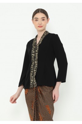 Lyne Halim Blouse Kutubaru Bordir, Hitam 8290